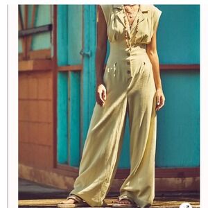 Free People Beach Jumpsuit Wide Leg Collar‎ Sleeveless Cutout Back Casual Large